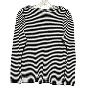 Lauren Ralph Lauren Navy White Striped Boat Neck Sweater Old Money Chic Large